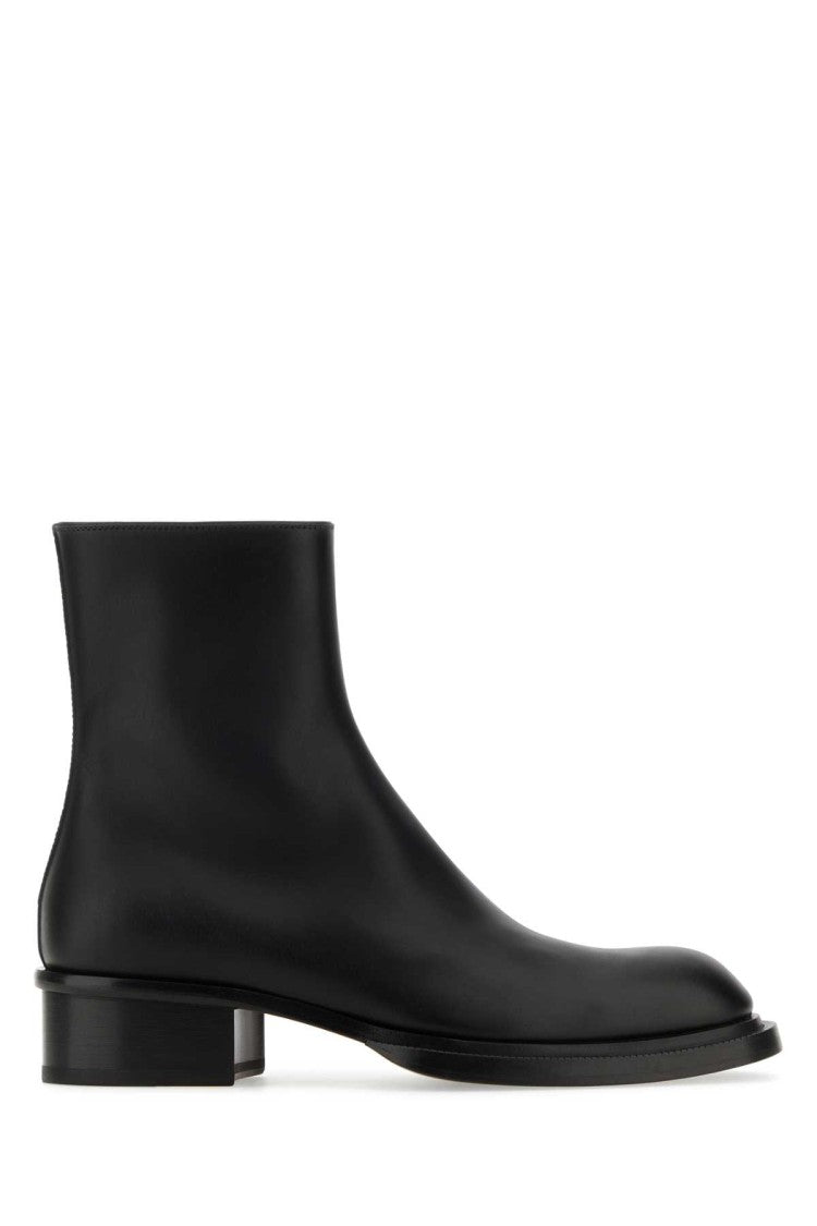 Alexander Mcqueen Black Leather Stack Ankle Boots