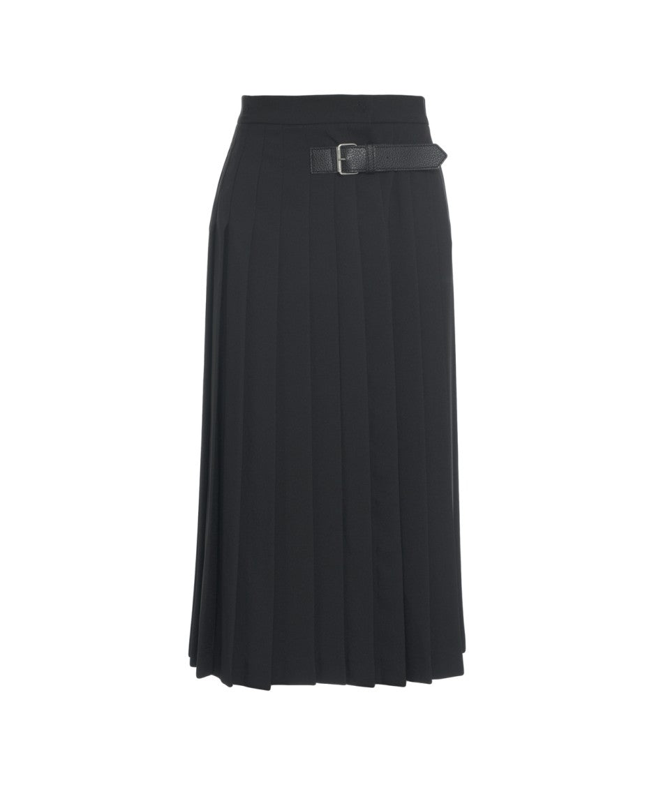 Ottod'ame Pleated Midi Skirt With Discreet Belt Detail