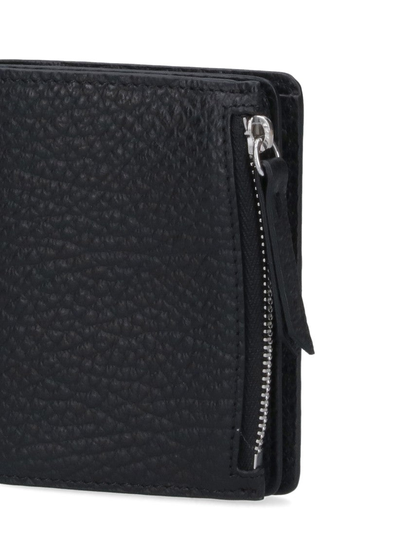 Maison Margiela Compact Black Hammered Calf Leather Zip Wallet
