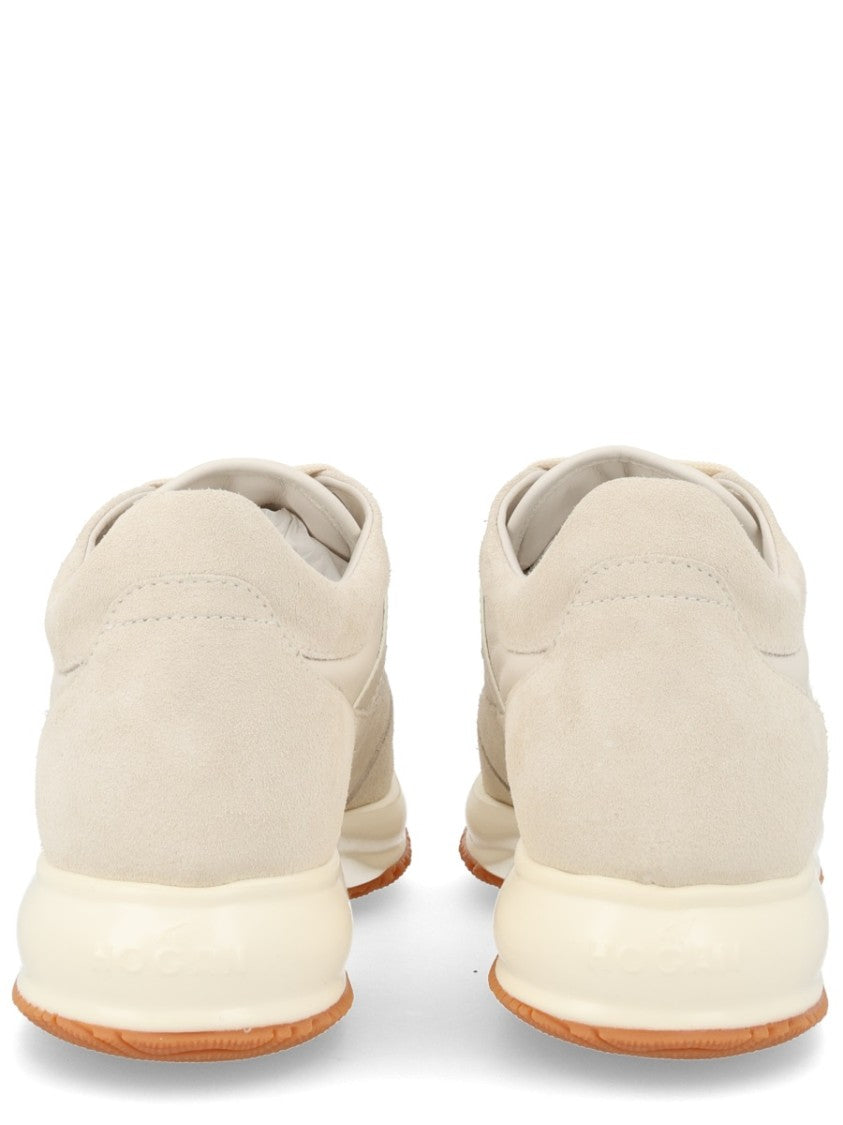 Hogan Beige Suede Mutton Panel Sneakers