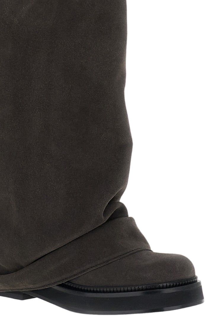 The Attico Taupe Suede Draped Combat Boots
