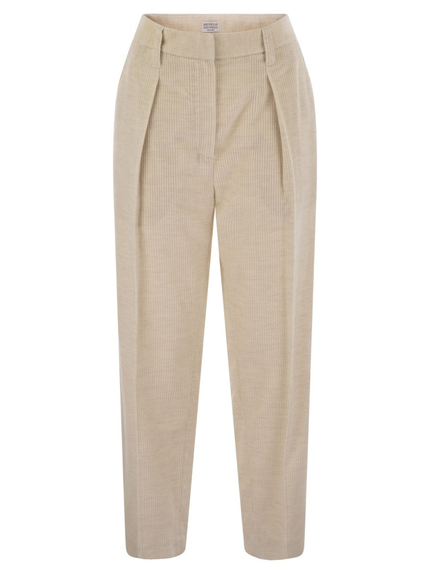 Brunello Cucinelli Striped Canvas Trousers In Viscose