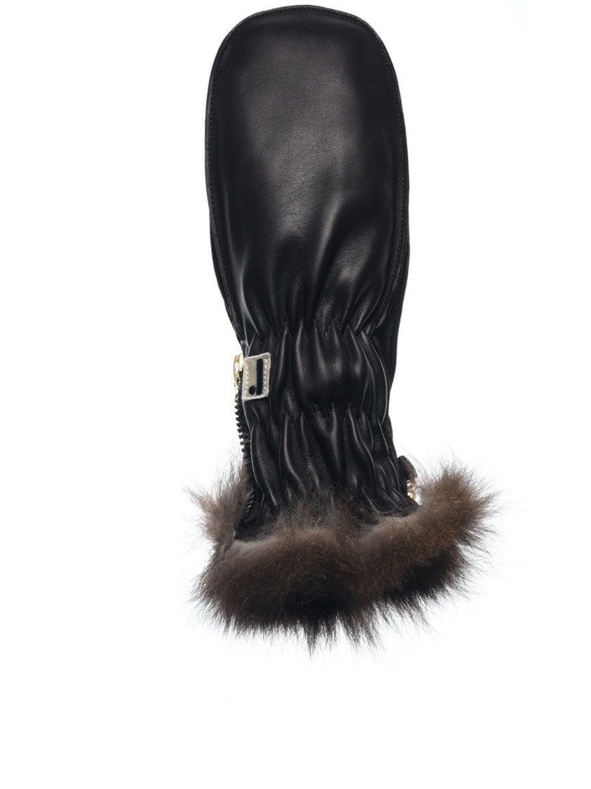 Restelli Water-Repellent Leather Fur-Lined Mittens