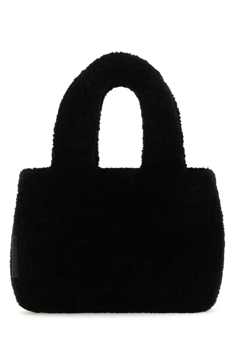 Amina Muaddi Black Shearling Amini Giuly Handbag