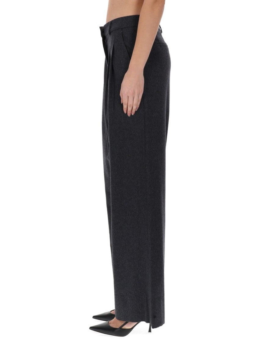 Pt Torino Grey Virgin Wool-Blend Wide-Leg Pants