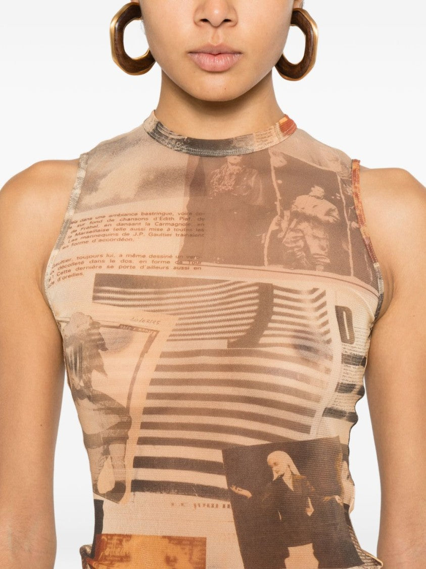Jean Paul Gaultier Collage-Print Silk And Nylon Sleeveless Top