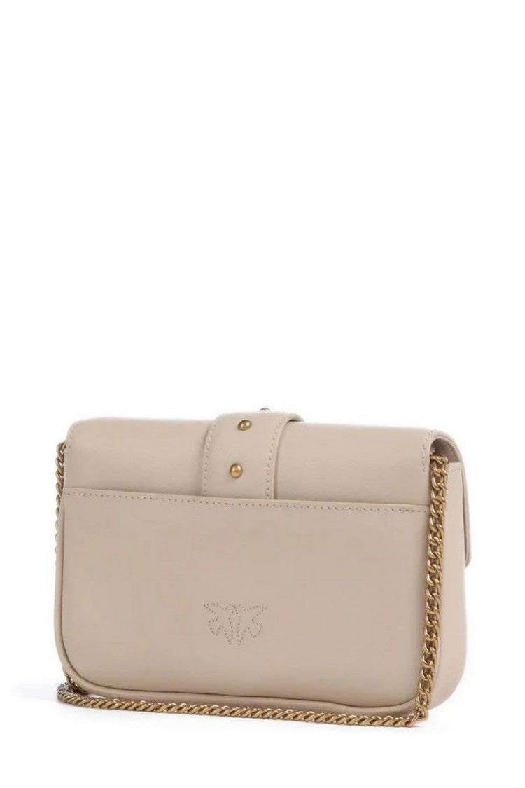 Pinko Structured Beige Leather Shoulder Bag With Decorative Ring