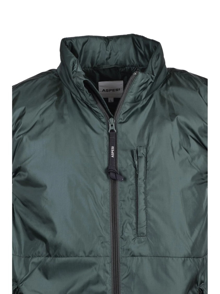Aspesi Green Thermore Padded Vest With Zip Closure And High Collar