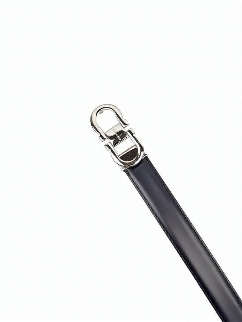 Salvatore Ferragamo Smooth Finish Leather Belt With Interlocking Silver-Toned Buckle