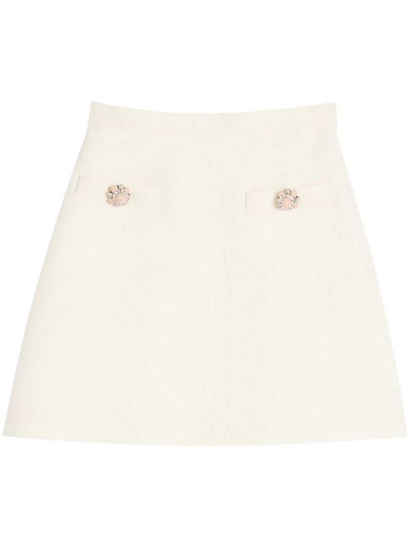 Valentino Flared White Wool-Silk Blend Couture Skirt