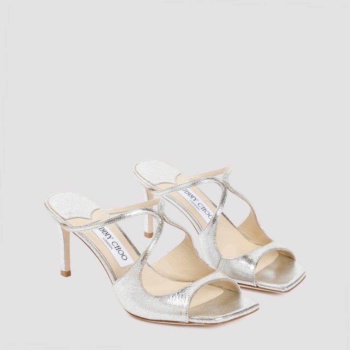 Jimmy Choo Grey Champagne Leather Anise 75 Sandals