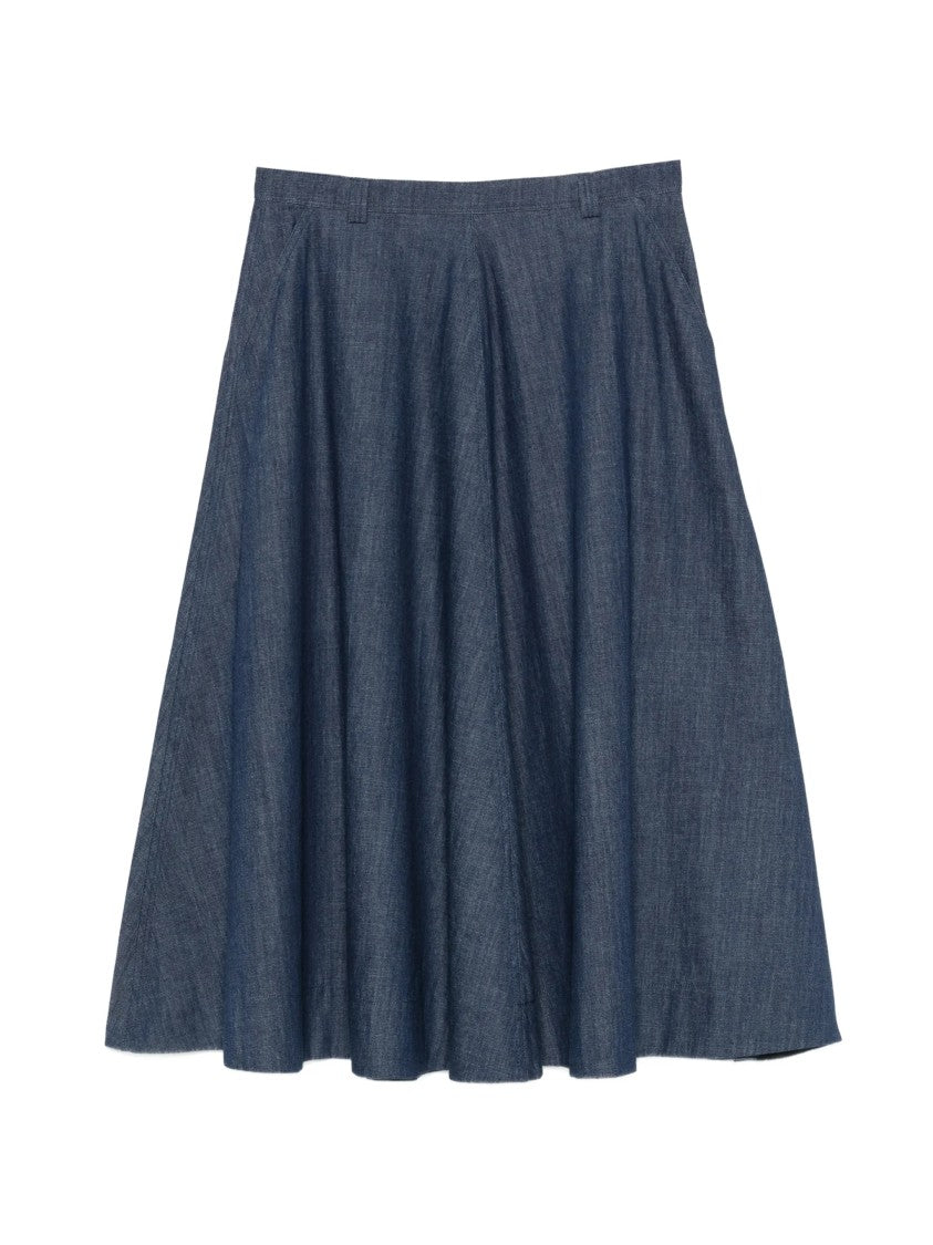 Incotex Blue Flared Knee-Length Denim Skirt