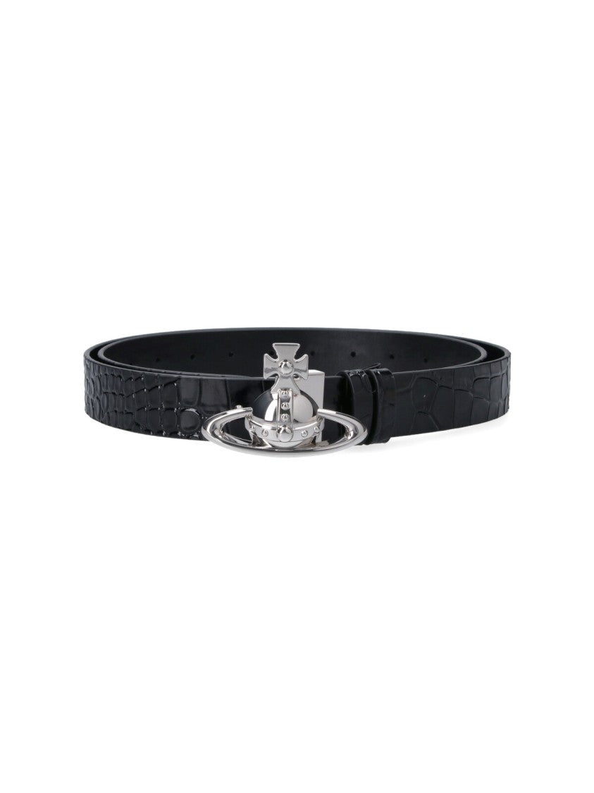 Vivienne Westwood Black Sleek Polished Minimalist Leather Belt