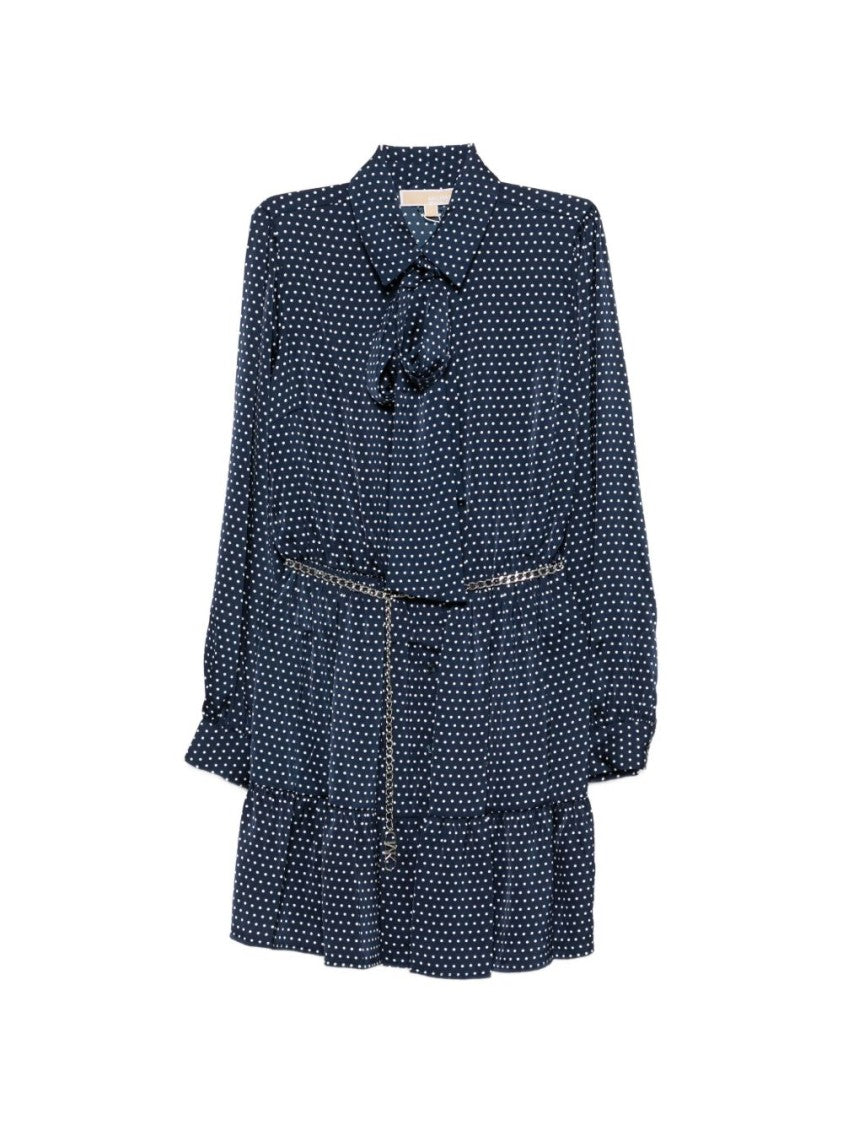 Michael Kors Navy Blue Polka Dot Mini Dress With Ruffled Hem