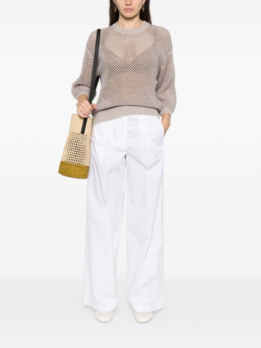 Peserico Boxy Brown Sweater With Open Weave