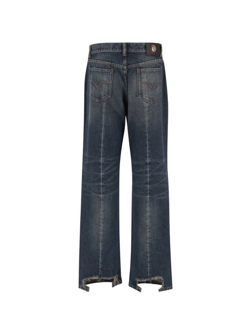 Versace Medusa Hardware Distressed Straight Jeans