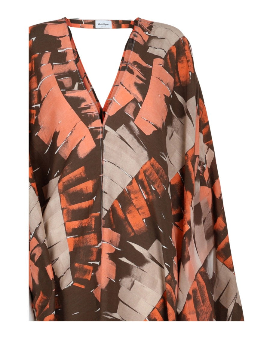 Ferragamo V-Neck Poncho Patterned Dress