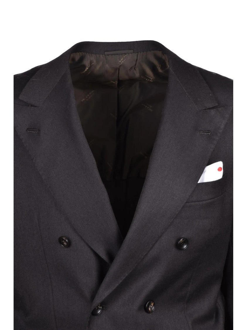 Kiton Grey Unlined Double-Breasted Virgin Wool Blazer