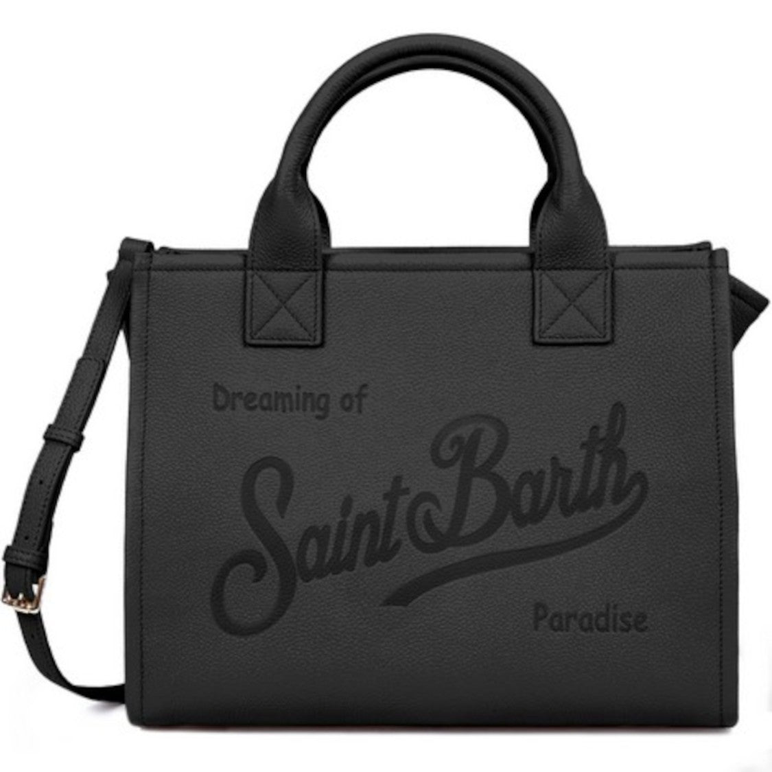 Mc2 Saint Barth Structured Black Handbag With Adjustable Shoulder Strap And Embossed Detailing