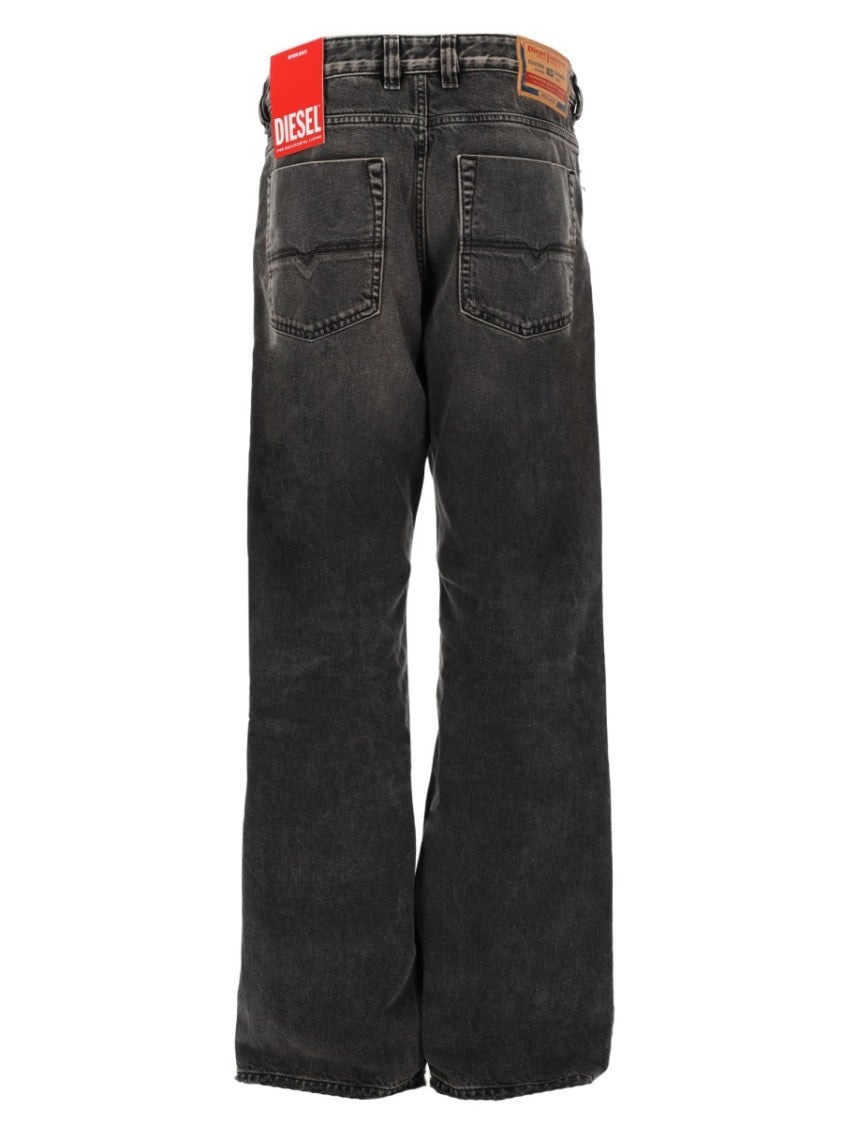 Diesel Faded Black Wide-Leg Distressed Jeans