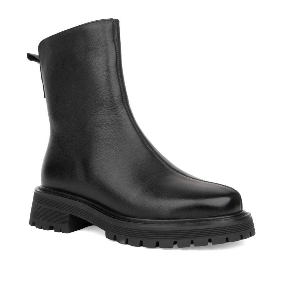Linda Baumann Black Rugged Rubber Sole Leather Ankle Boots