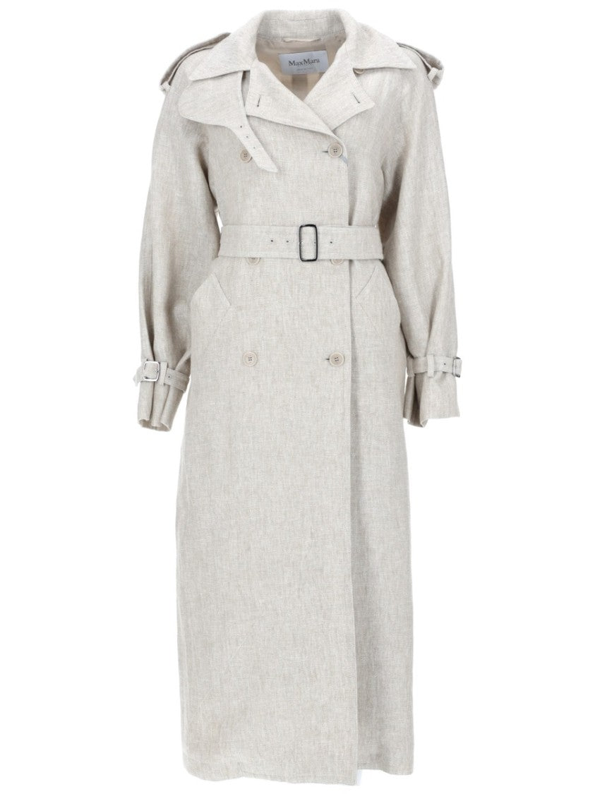 Max Mara Double-Breasted Belted Linen Trench Coat