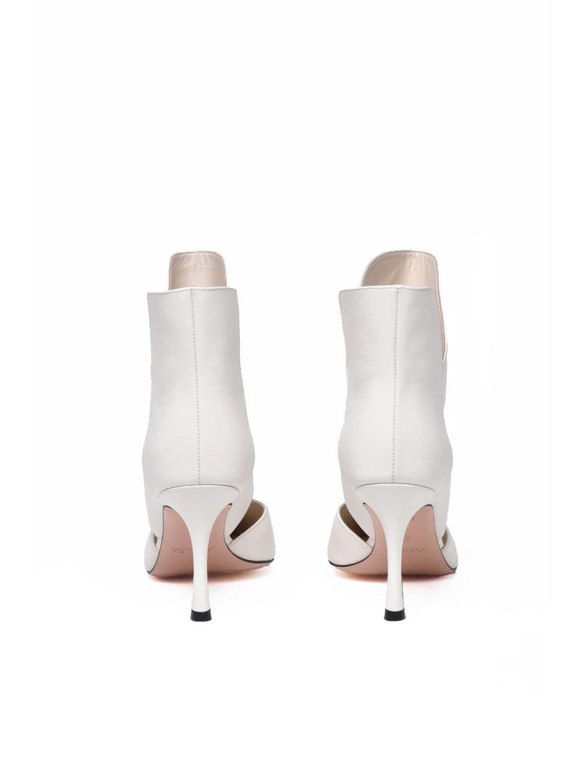 Jean Michel Cazabat White Asymmetrical Stiletto Leather Ankle Boots