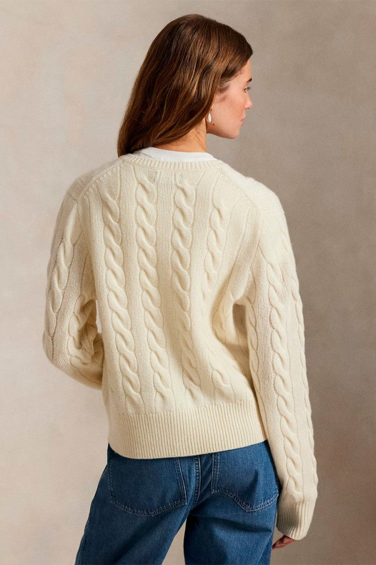 Polo Ralph Lauren Cream Wool-Cashmere Blend Cable-Knit Cardigan