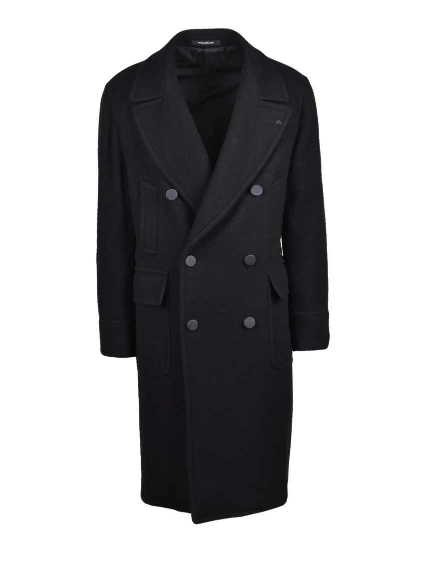 Tagliatore Black Double-Breasted Unlined Wool-Blend Coat