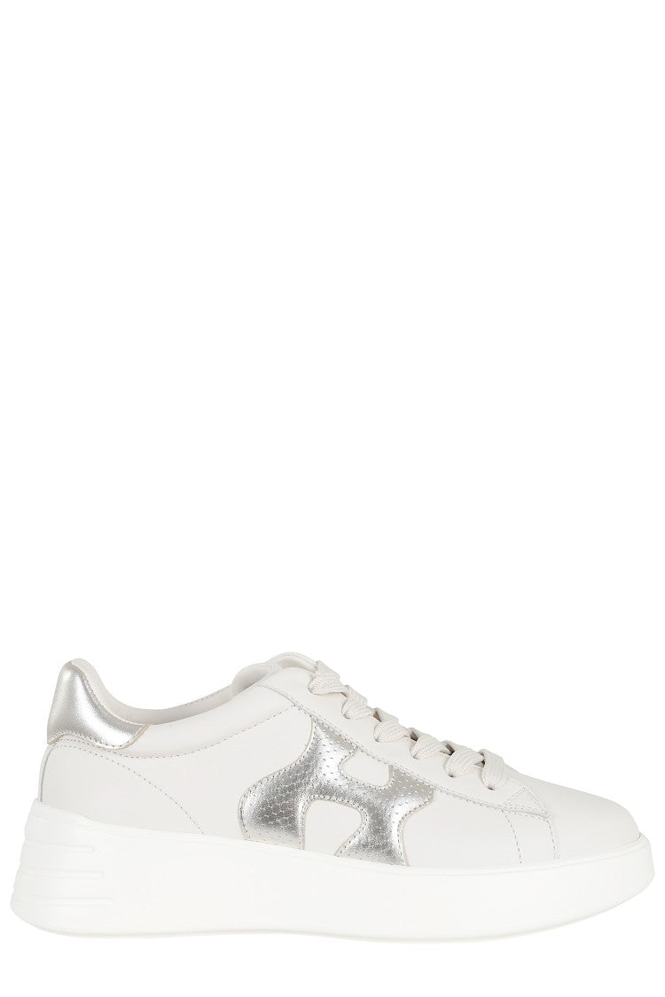 Hogan White Rebel H Punched Side-Logo Leather Sneakers
