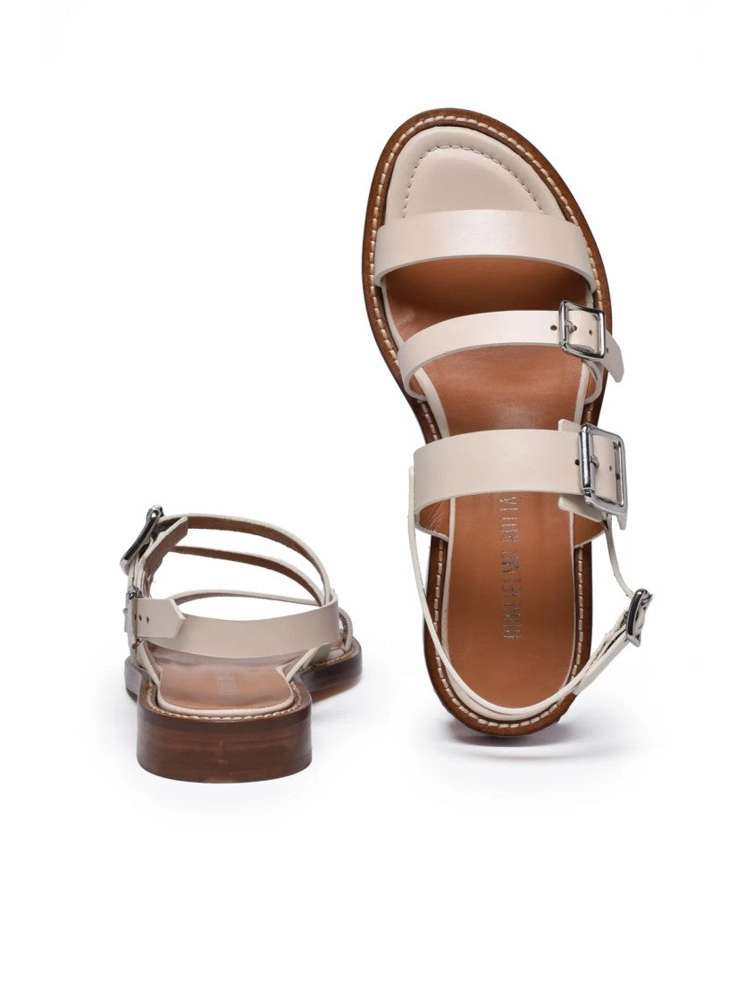 Guglielmo Rotta Beige Adjustable Strap Flat Leather Sandals