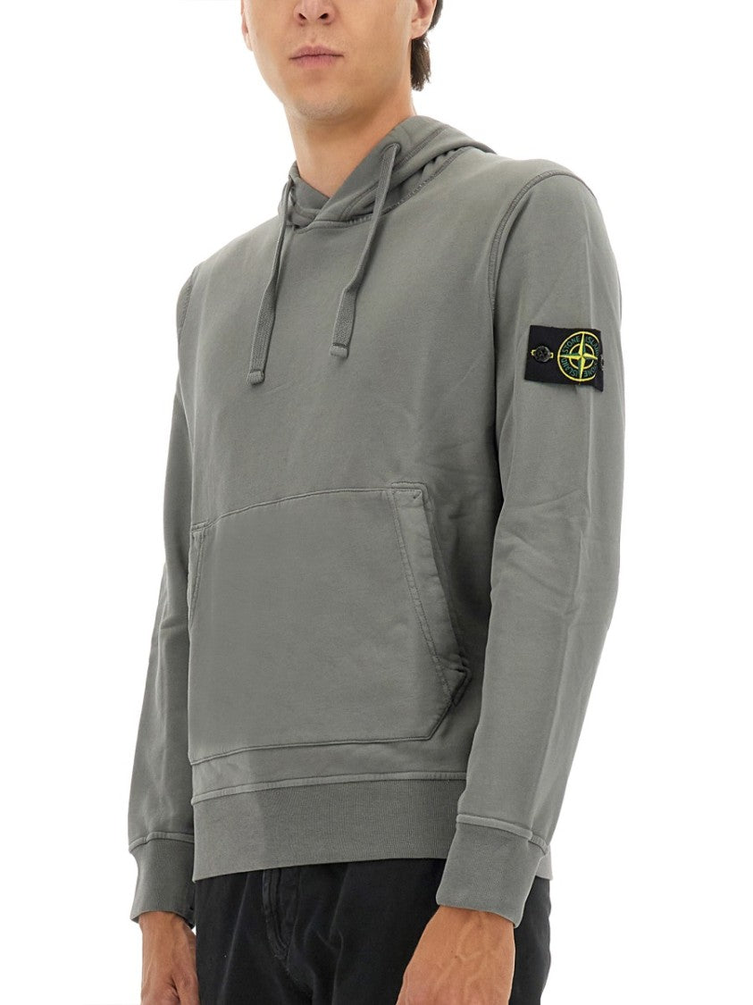 Stone Island Relaxed Fit Fleece Hoodie With Adjustable Drawstring
