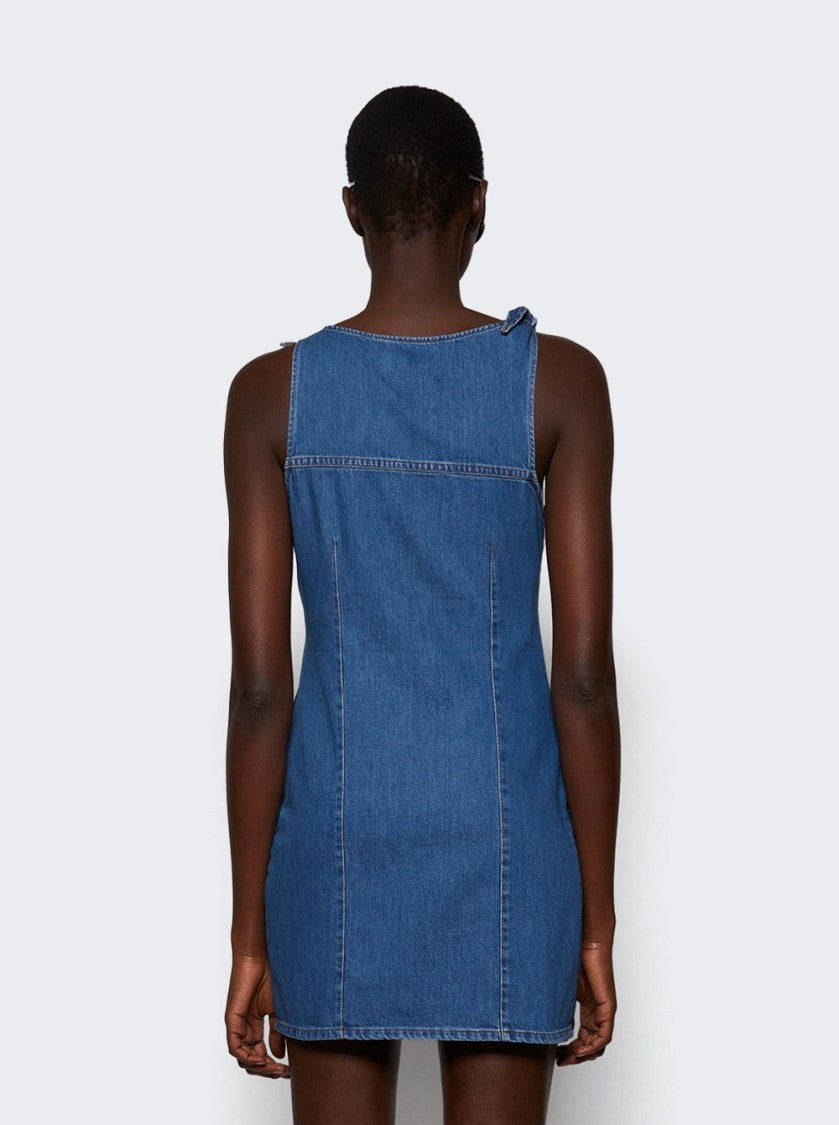 Coperni Denim Asymmetric Flower Mini Dress Blue