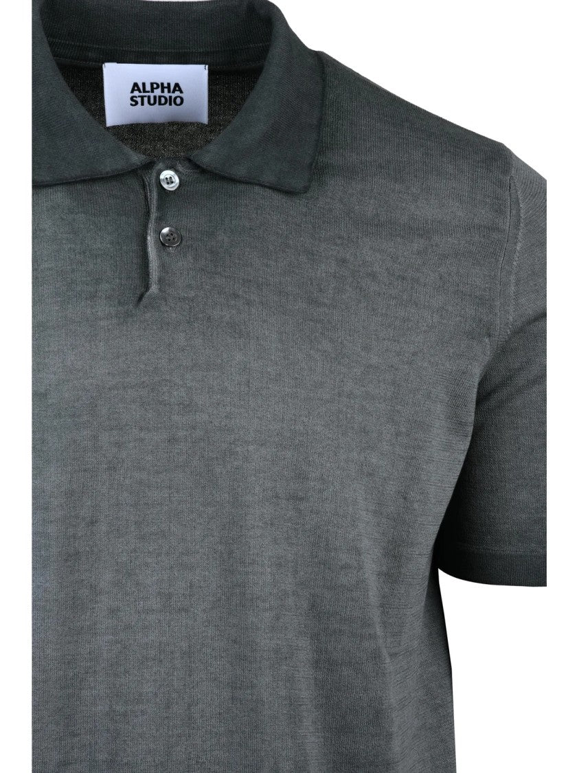 Alpha Studio Dark Grey Cotton Knit Polo