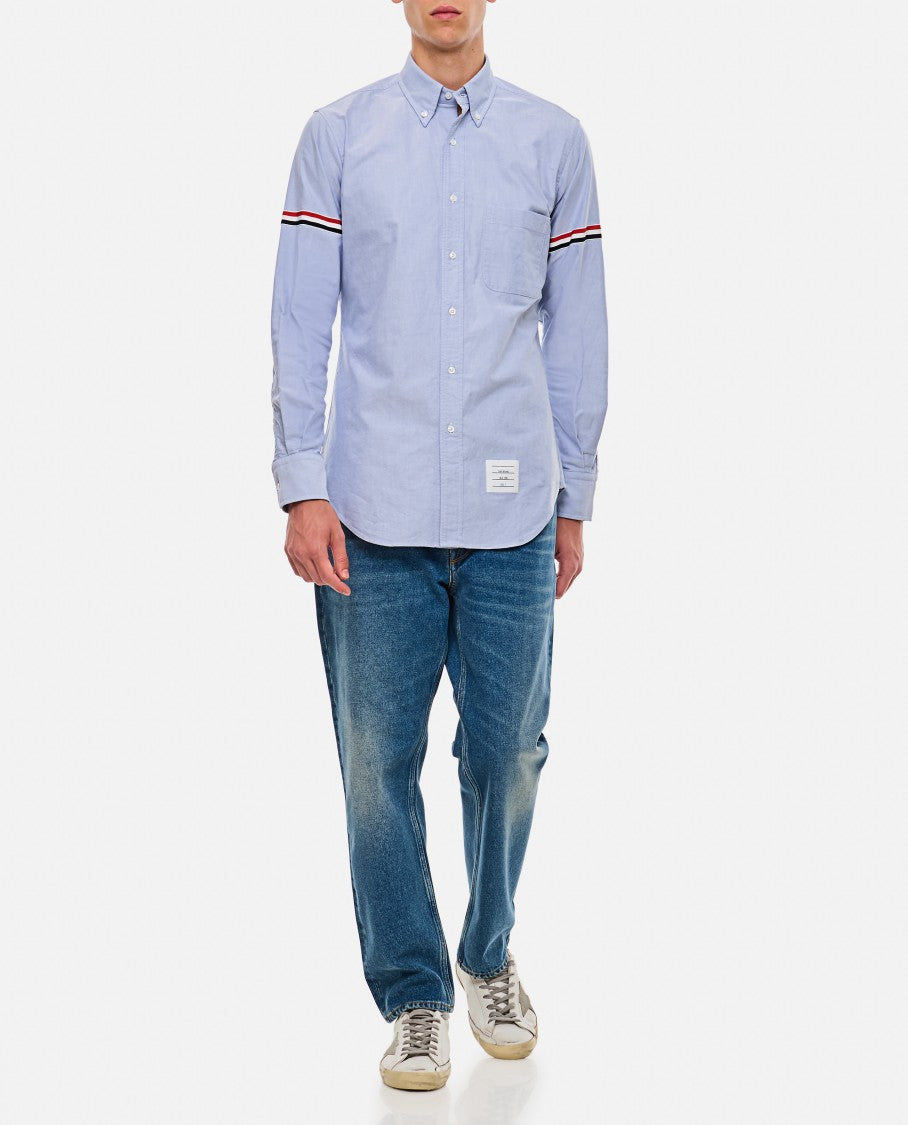 Thom Browne Button-Down Cotton Shirt With Grosgrain Detailing And Logo Patch