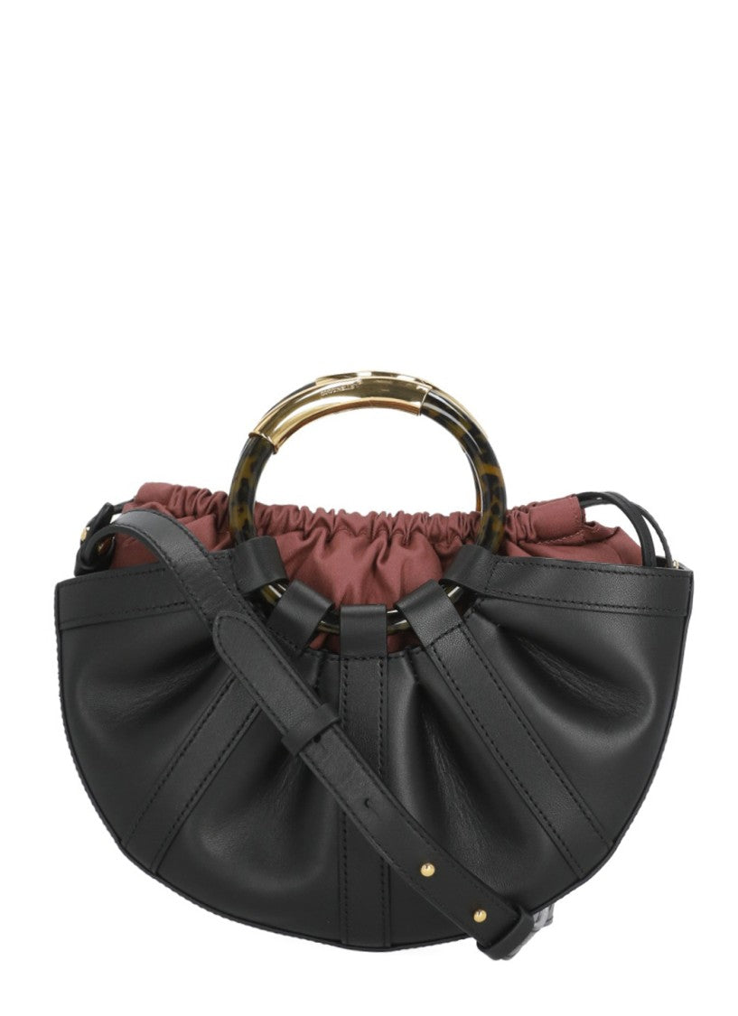 Coccinelle Crescent-Shaped Medium Leather Shoulder Bag With Pleated Detailing