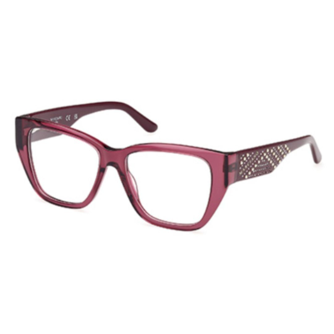Guess By Marciano Gm50019 Translucent Burgundy Angular Sunglasses With Metallic Studs