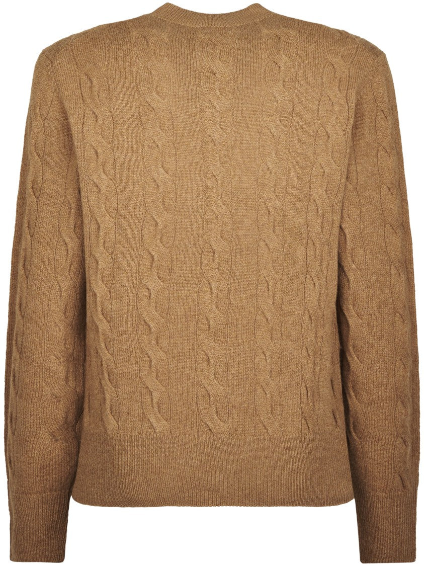 Ami Paris Tonal Cable Knit Sweater With Embroidered Heart Detail