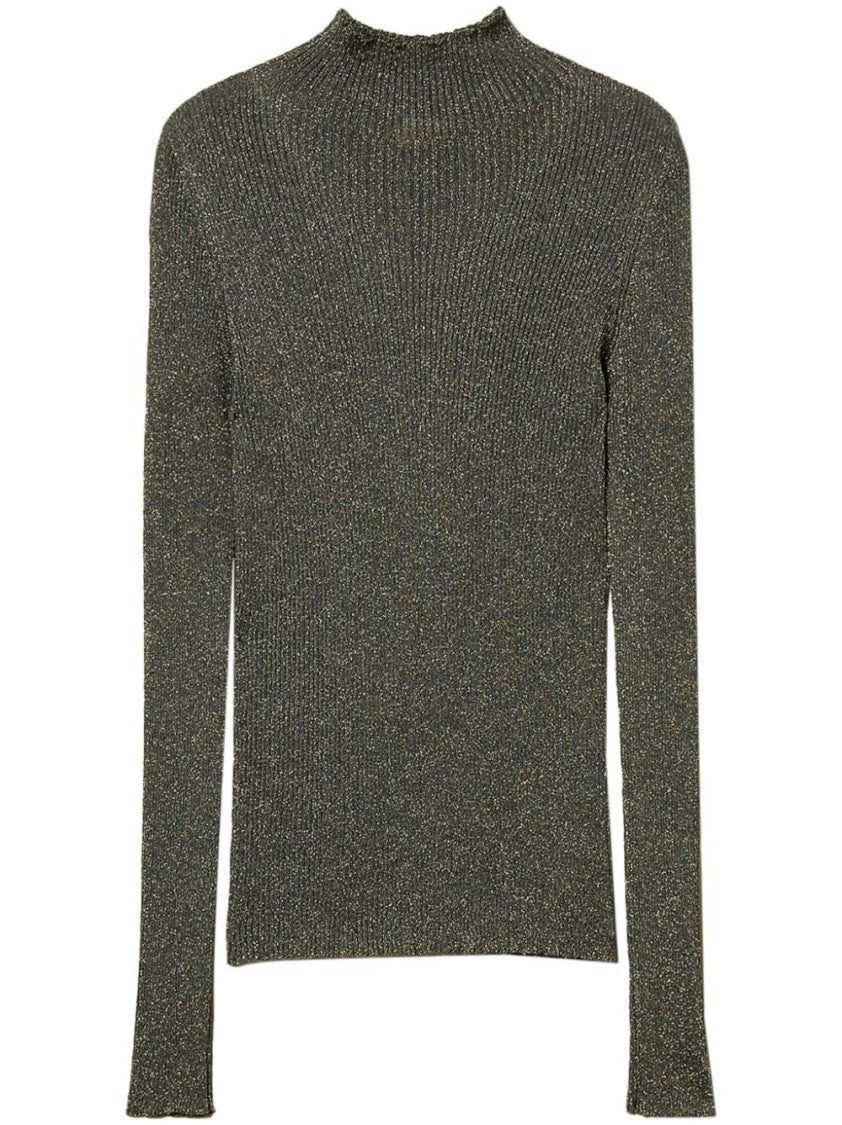 Twin-Set Fitted High Neck Sweater With Ribbed Texture