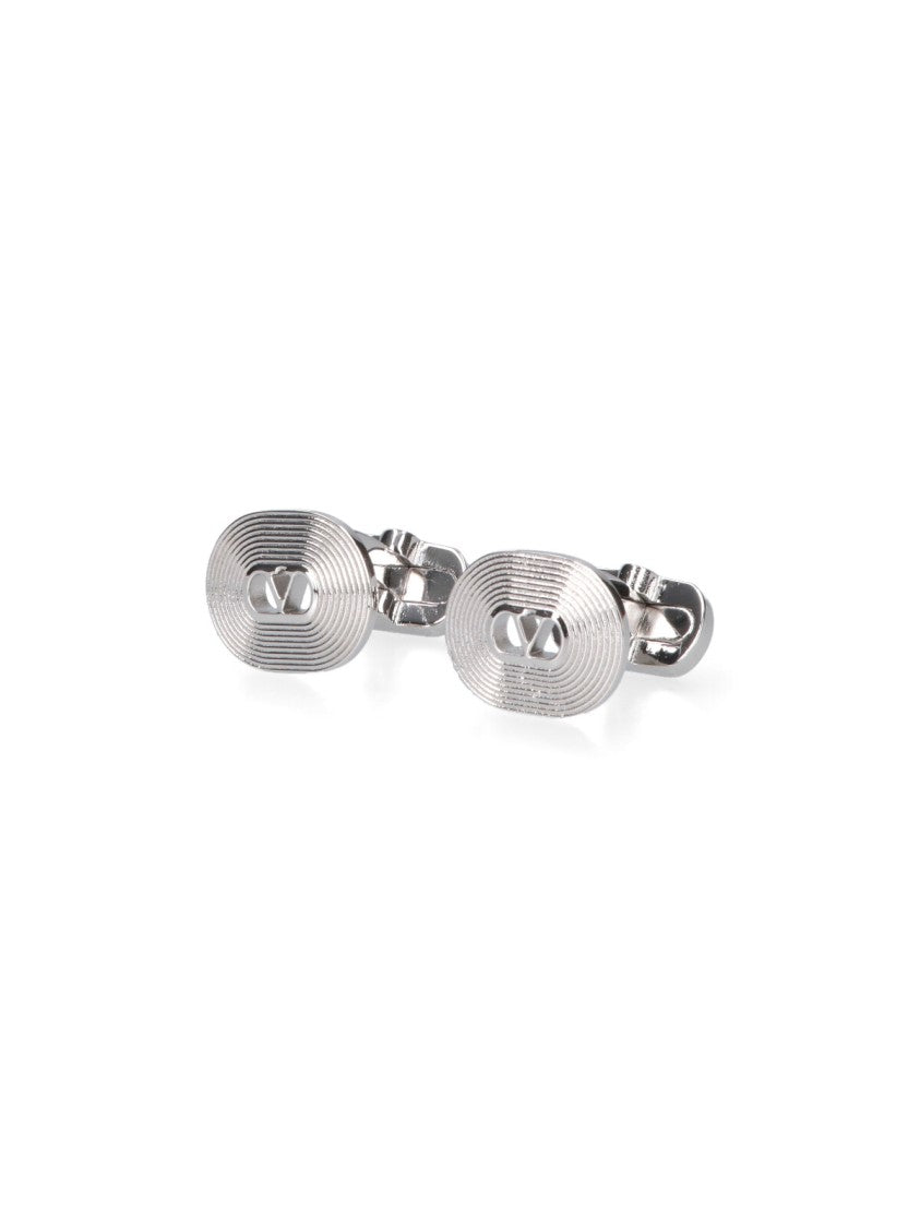 Valentino Garavani Oval-Shaped Silver Metallic Cufflinks With Vlogo Detail