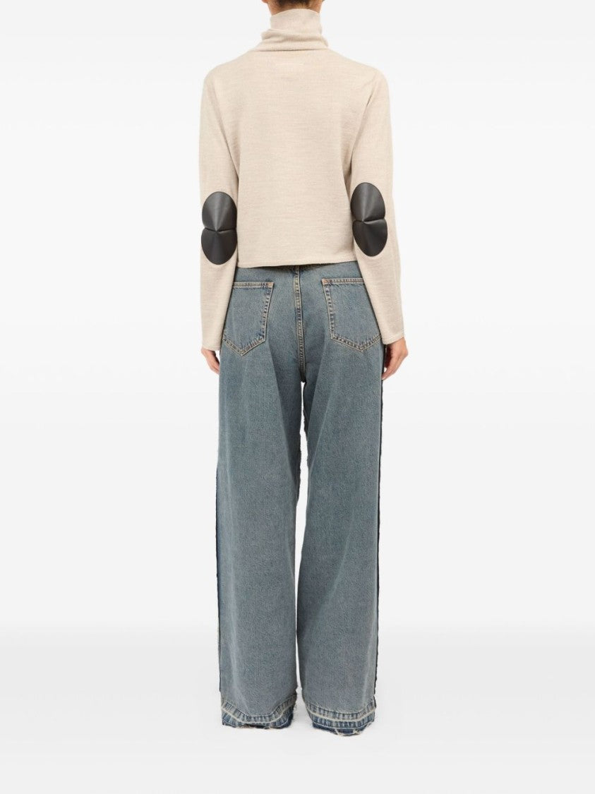 Mm6 By Maison Margiela Cropped Beige Sweater With High Turtleneck