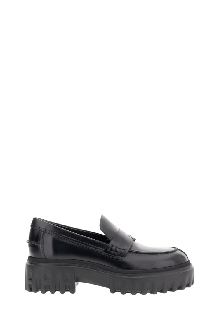 Hogan Classic Black Loafers With Metal 'H' Detail