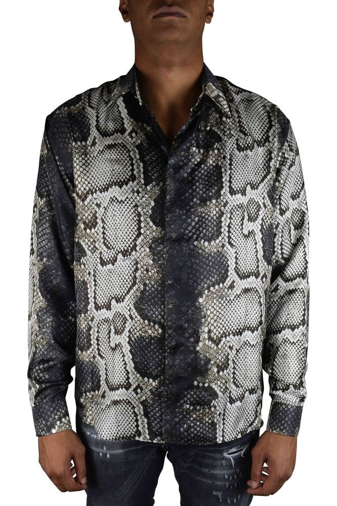 Roberto Cavalli Python Print Silk Shirt With Classic Collar