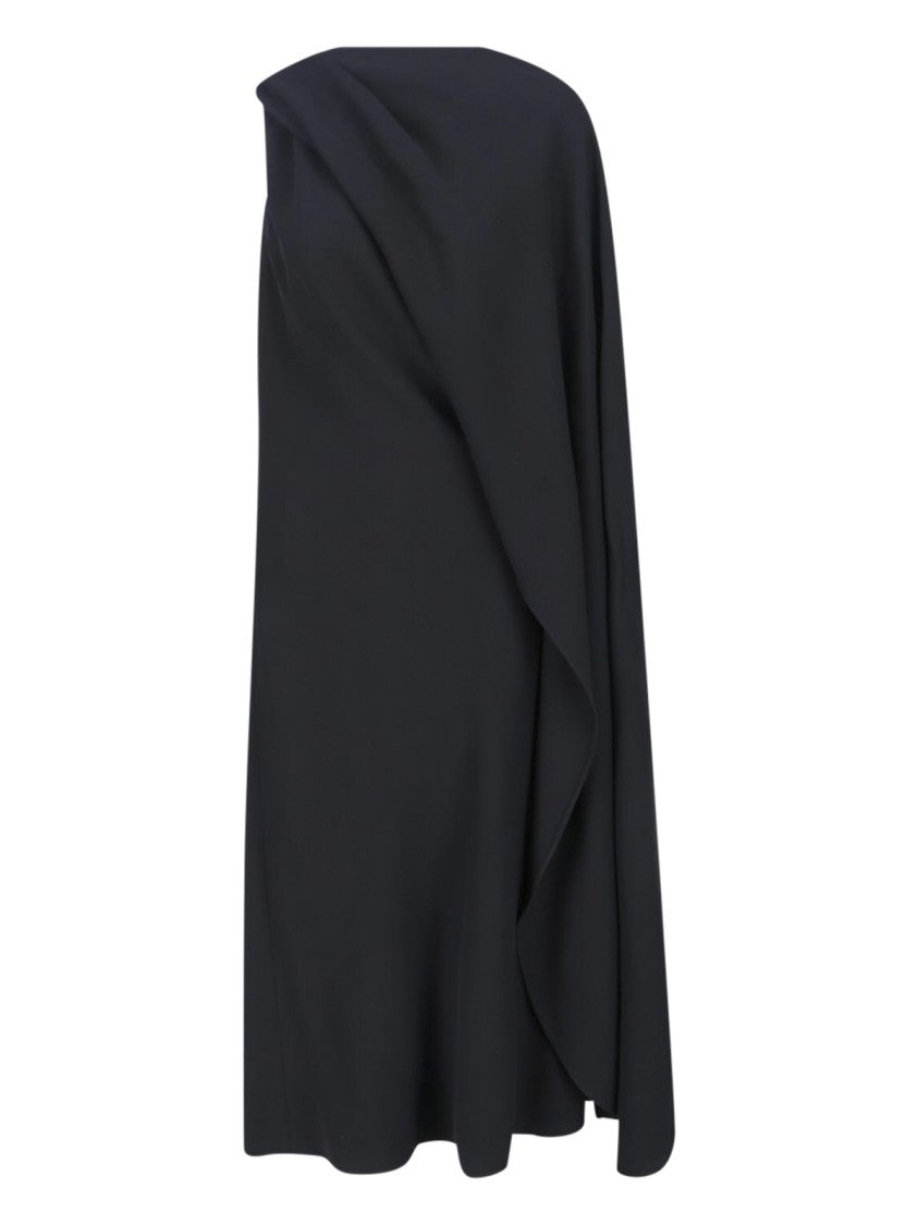 Balenciaga Black One-Shoulder Draped Wool Dress