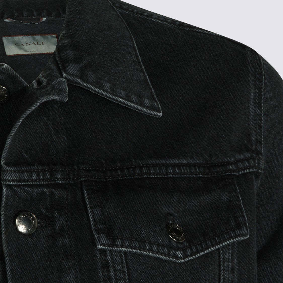 Canali Vintage-Inspired Black Denim Jacket With Classic Details