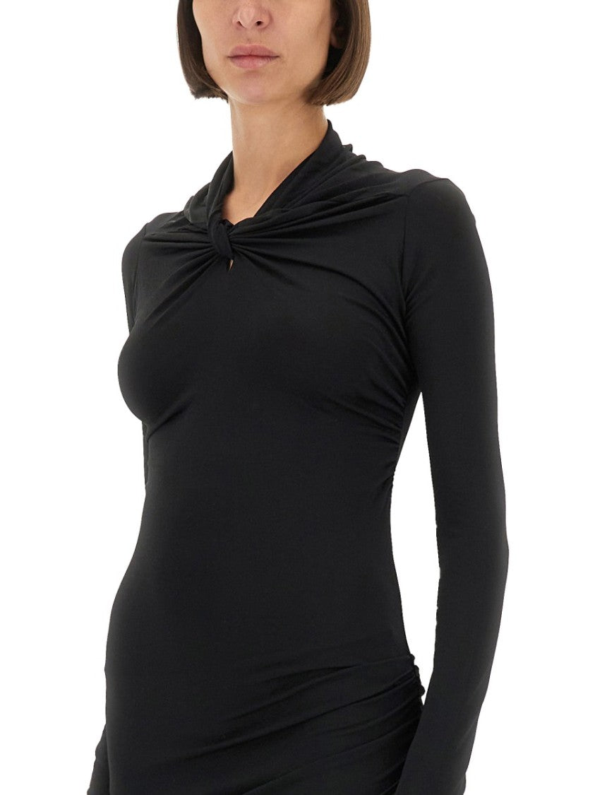 Rick Owens X Lilies Draped Black Mini Dress With Asymmetrical Hemline