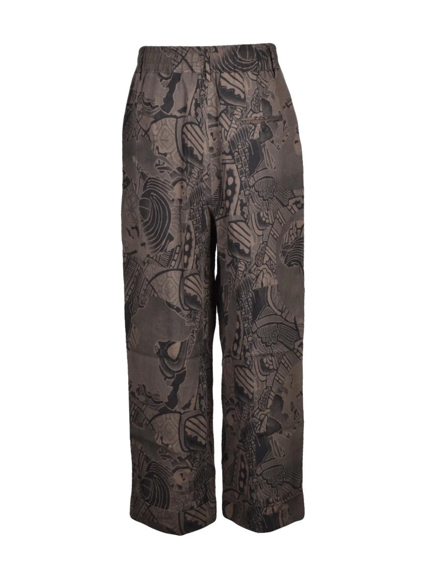 Vivienne Westwood Turquoise Wide-Leg Linen Trousers With Cuffed Hem