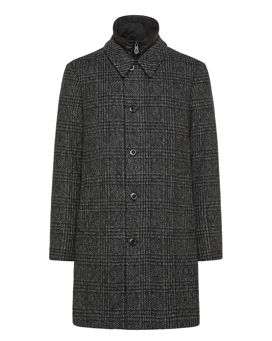 Peuterey Dark Grey Check Wool Blend Coat With Classic Collar