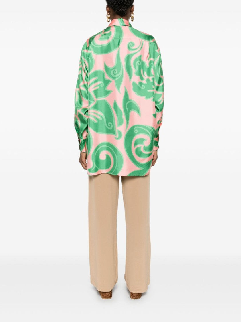 Etro Floral Pattern Pink Shirt With Classic Collar And