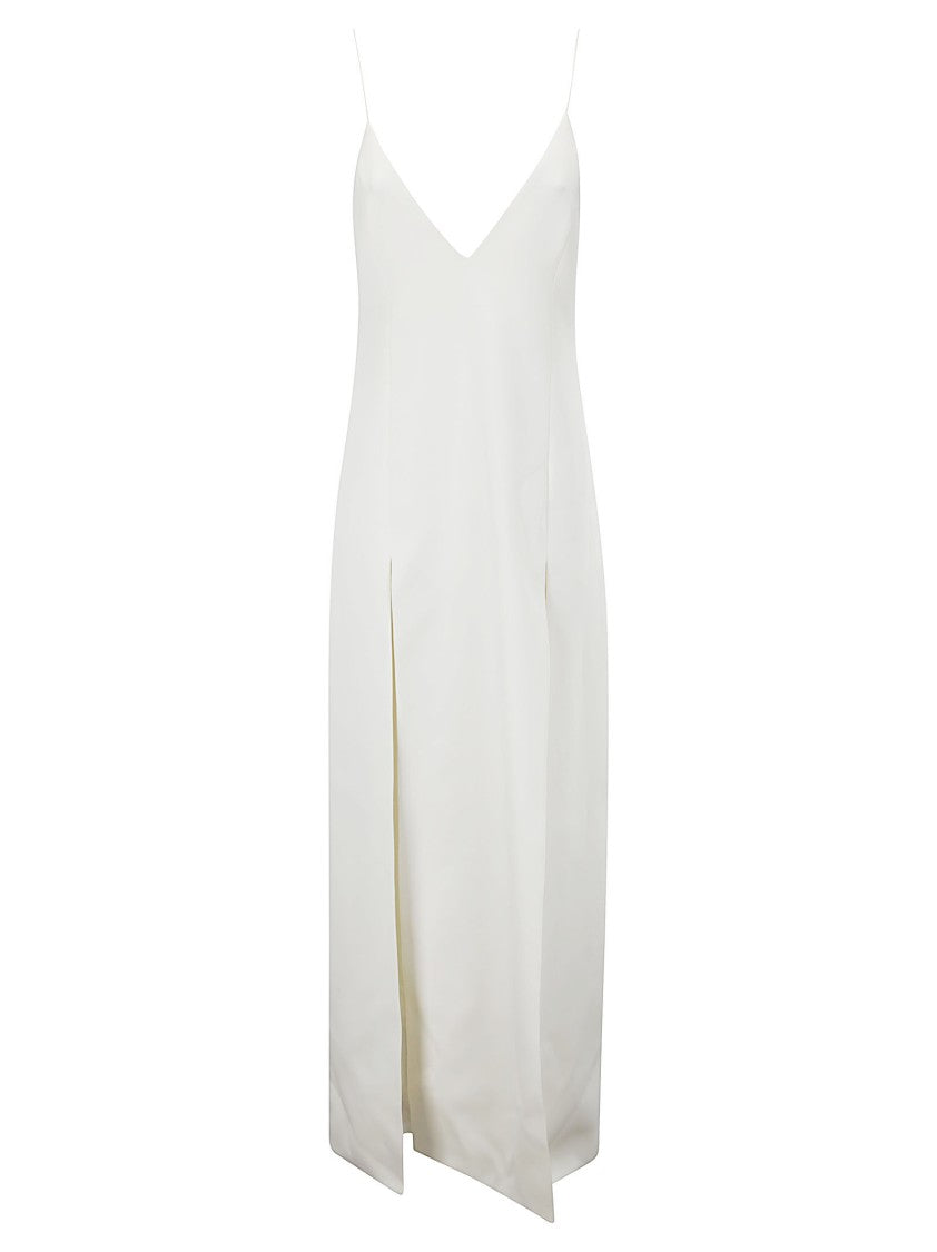 Khaite Flowing White Maxi Dress With V-Neck